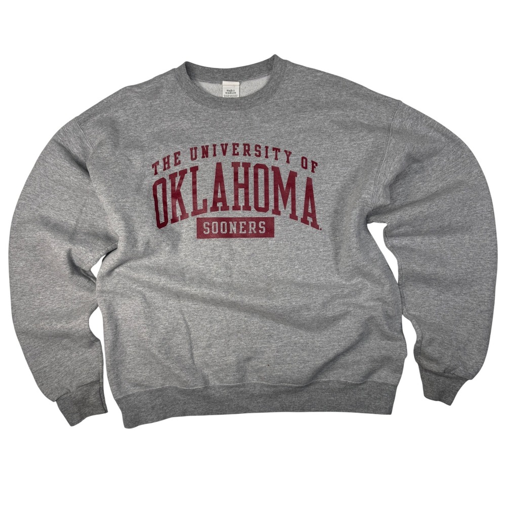 University of Oklahoma Sooners Hanes EcoSmart Gray Crewneck Sweatshirt M Med